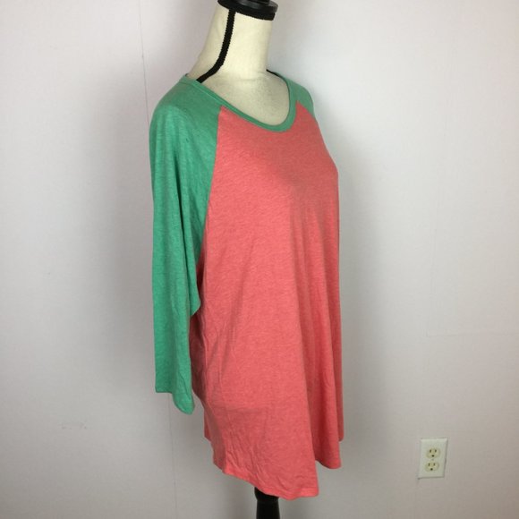 New! LuLaRoe Randy Raglan Sleeve Pullover T-shirt 2XL XXL Womans Green Peach - Picture 4 of 12